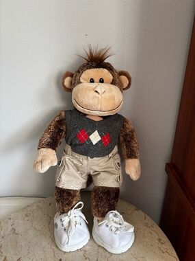 Build-A-Bear Workshop Smiley Monkey 16" Plush Stuffed Animal with Preppy Argyle